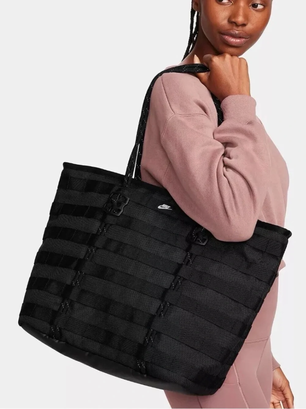 Nike Sportswear RPM Tote (26L) Black White Cord Zipper Bag Travel FJ0439-010 NEW - Picture 4 of 6